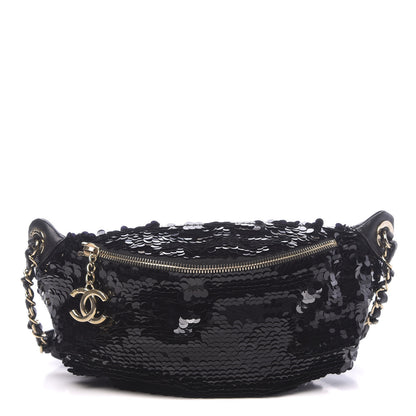 Chanel Sequin Calfskin Sparkling City Waist Bag Fanny Pack Black 1 of 13