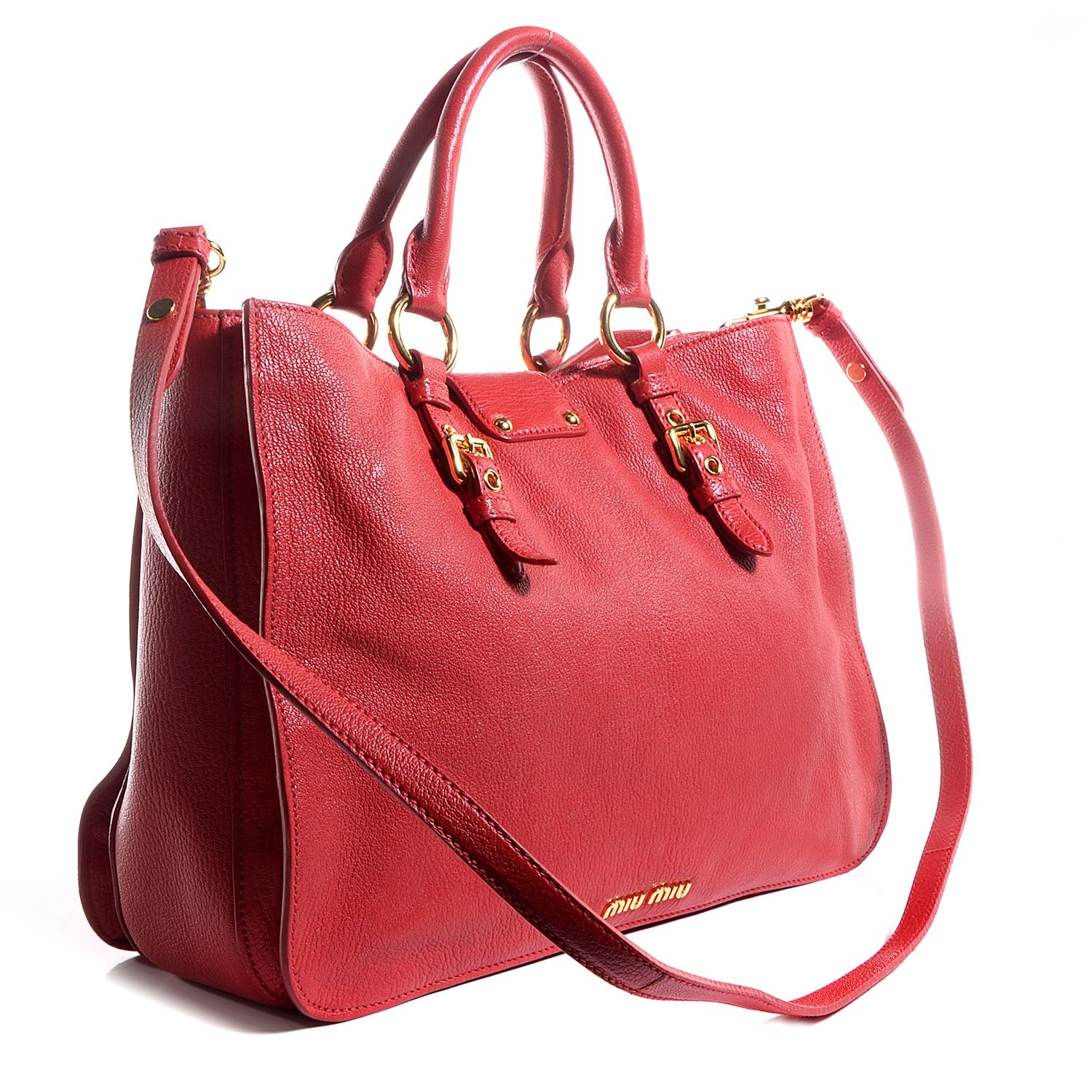 Miu Miu Goatskin Madras Tote Rosso 4 of 14