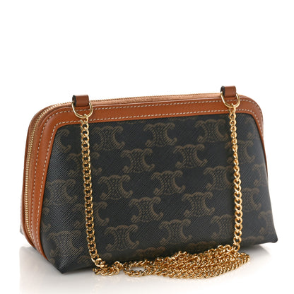 Celine Triomphe Canvas Lambskin Clutch On Chain Tan 3 of 9