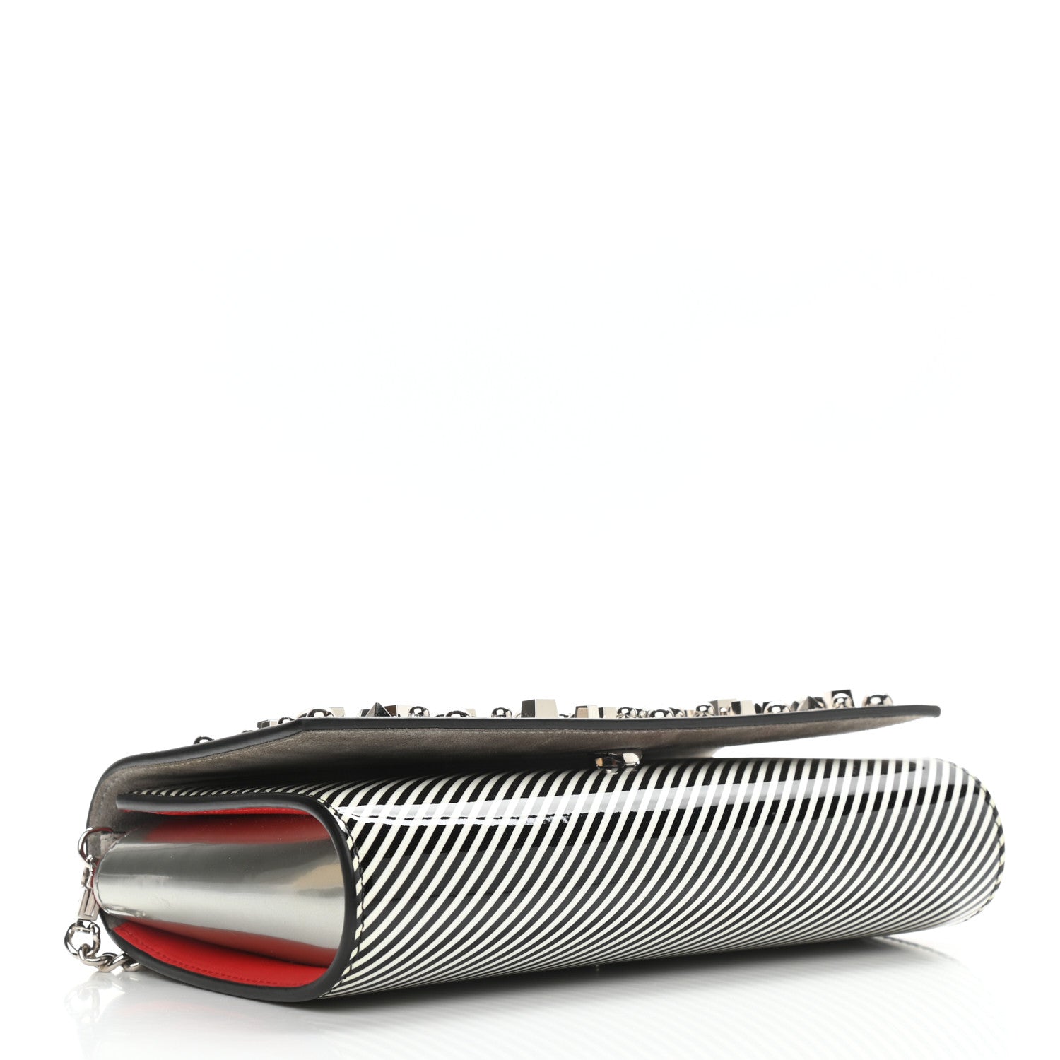 Christian Louboutin Patent Striped Spikes Paloma Clutch Black White 4 of 13