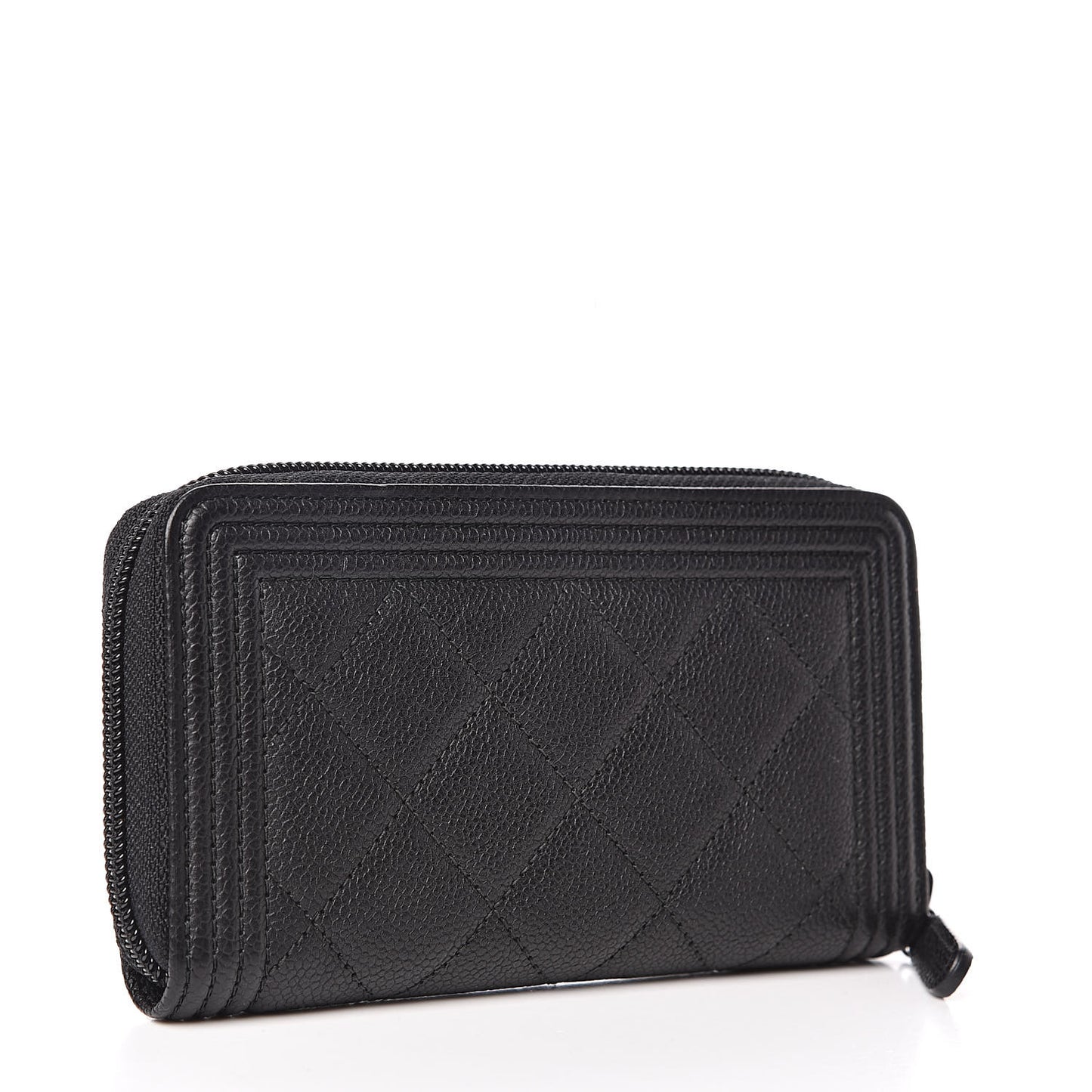 Caviar Quilted Small Boy Zip Around Wallet Black
