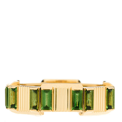 Gucci 18K Yellow Gold Green Tourmaline 7mm Link to Love Ring 54 6.75 1 of 5
