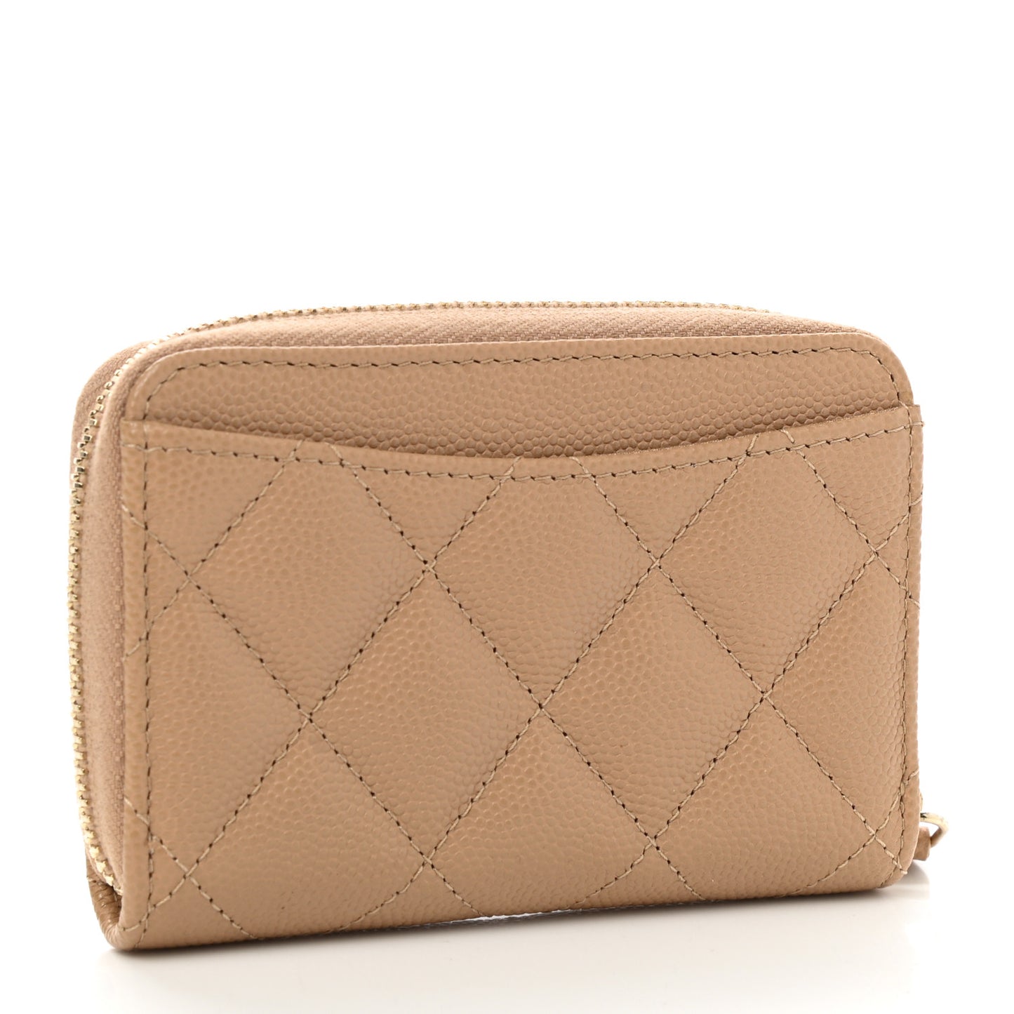 Caviar Quilted Zip Around Coin Purse Beige