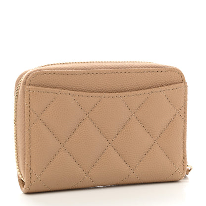 Chanel Caviar Quilted Zip Around Coin Purse Beige 3 of 8