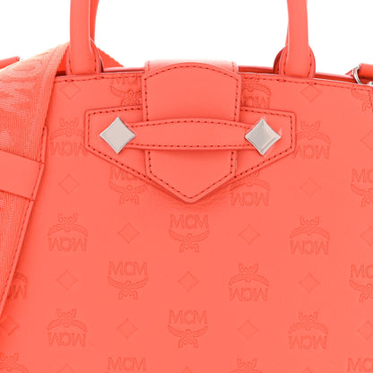 MCM Calfskin Ottomar Monogram Medium Essential Tote Hot Coral 7 of 9