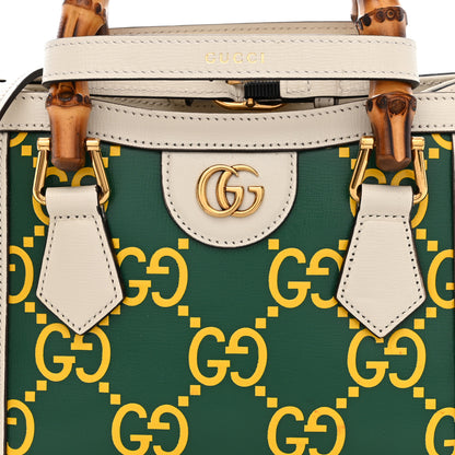 Gucci Azalea Calfskin GG Monogram Bi-Color Debossed Mini Diana Tote Bag Emerald Stone Topaz Mystic White 8 of 12