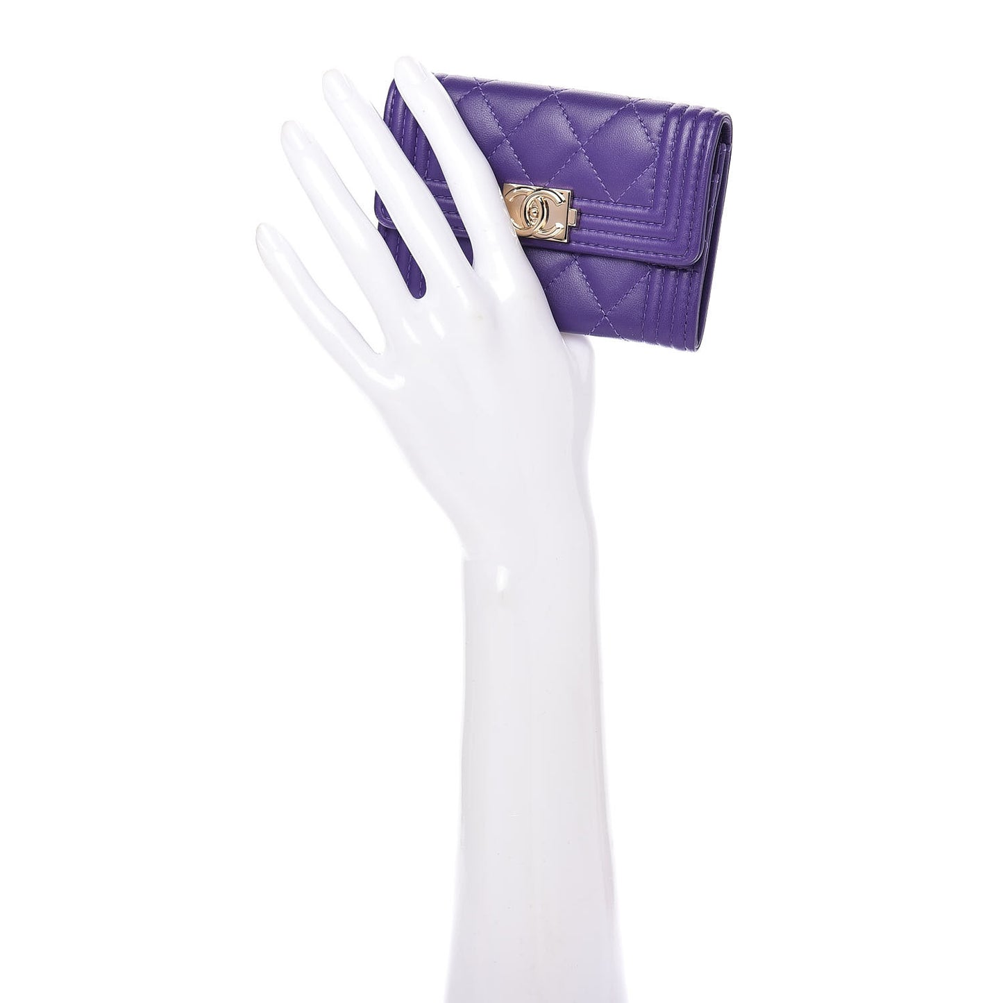 Lambskin Quilted Boy Card Holder Wallet Purple