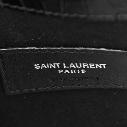 Saint Laurent Calfskin Crocodile Embossed Uptown Monogram Clutch Black 6 of 10