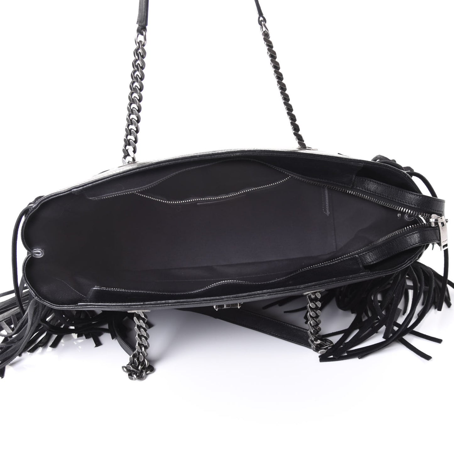 Calfskin Fringe Monogram Shopping Tote Black