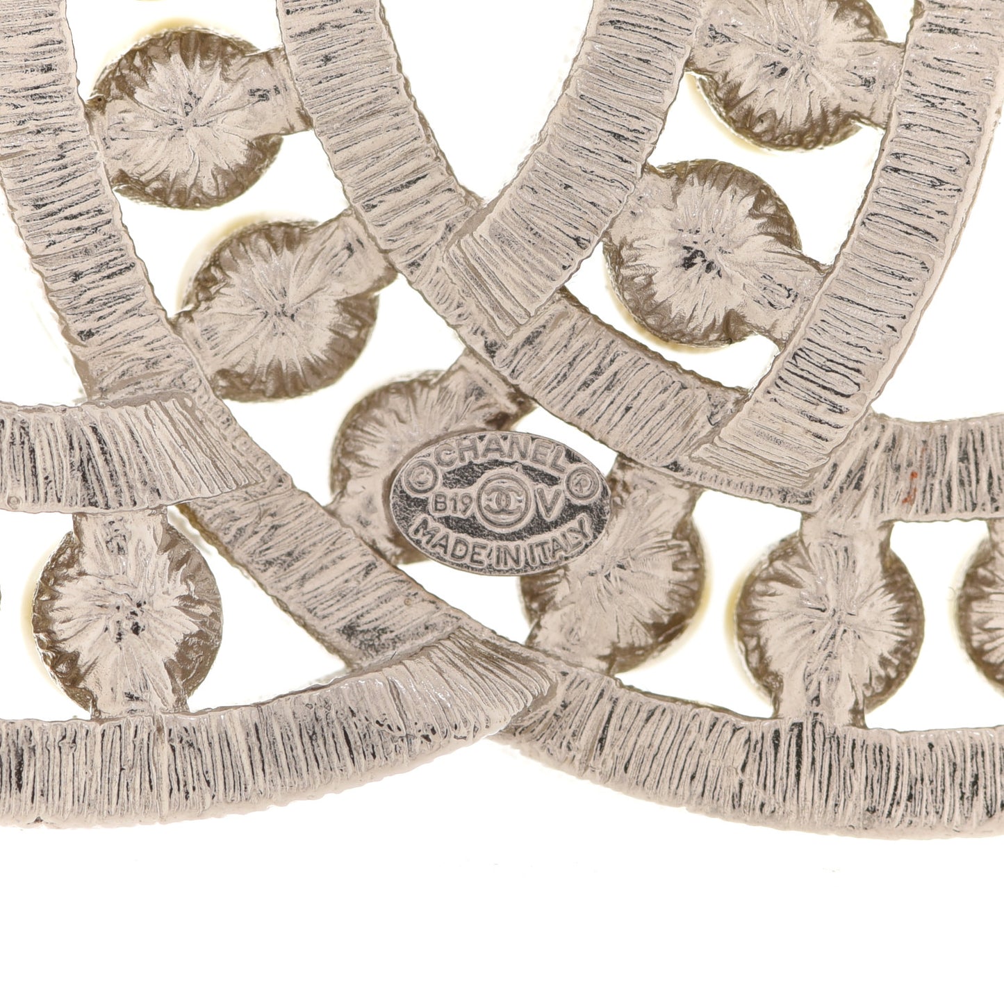 Pearl Crystal CC Brooch Silver