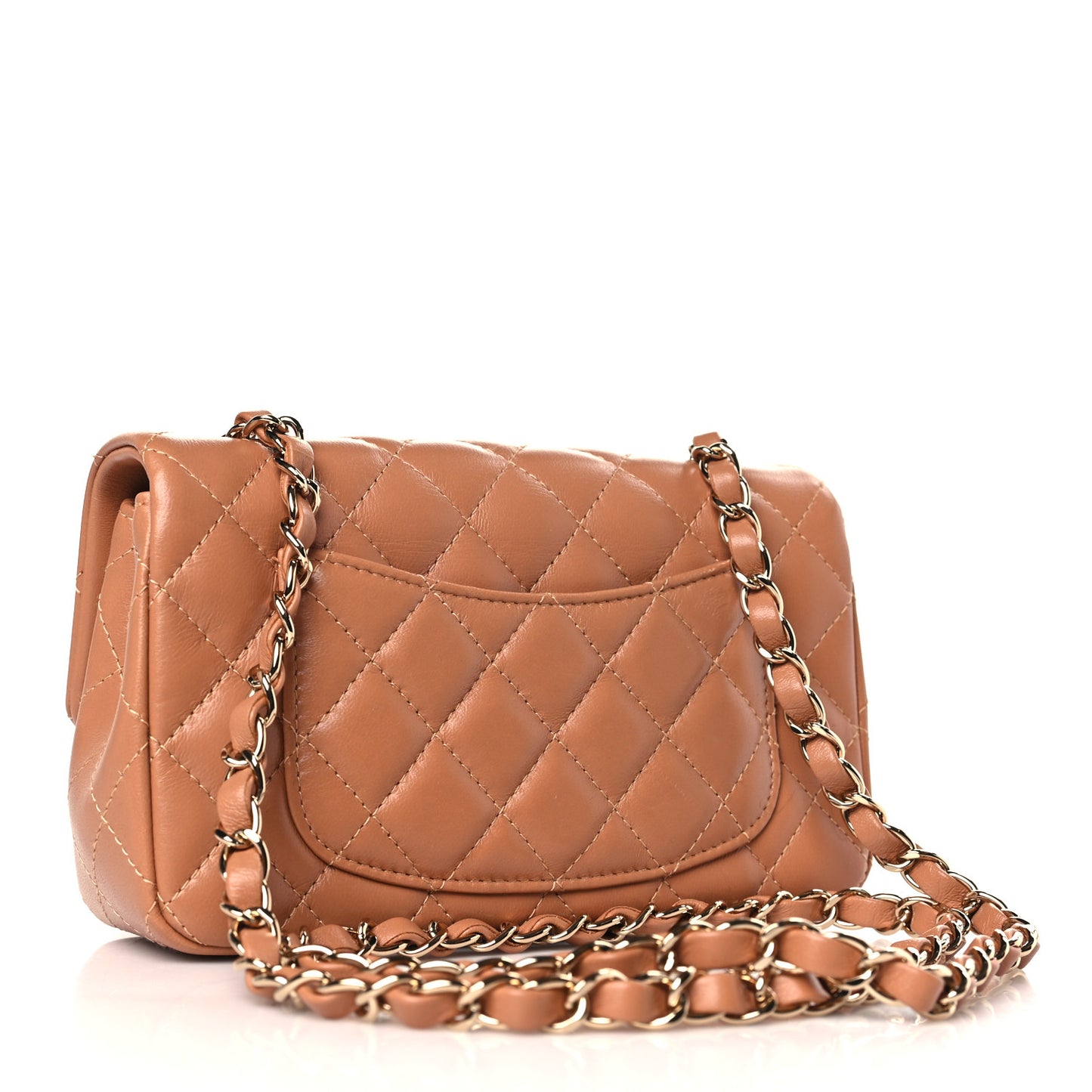Lambskin Quilted Mini Rectangular Flap Brown