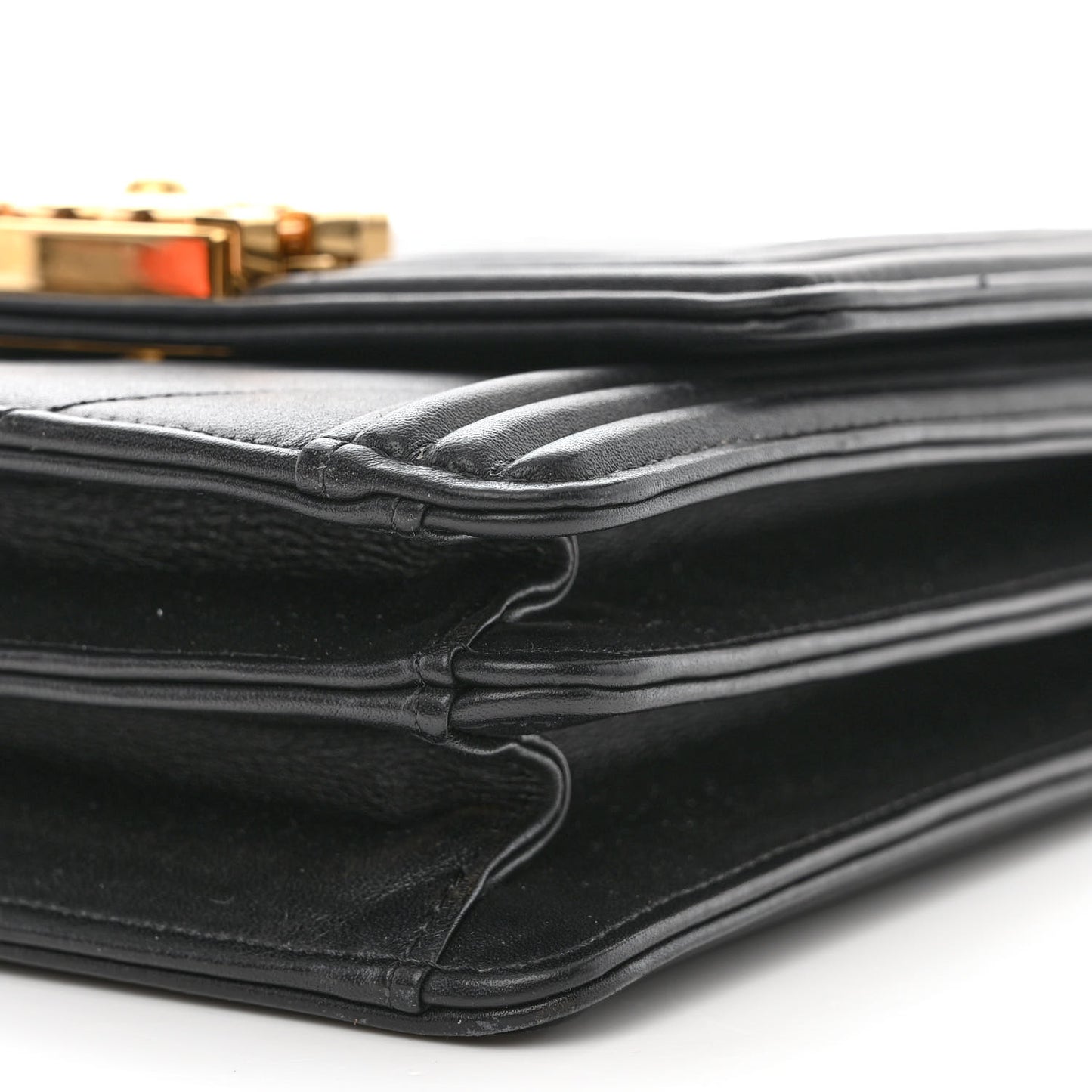 Calfskin Chrevron Quilted North South Boy Flap Black