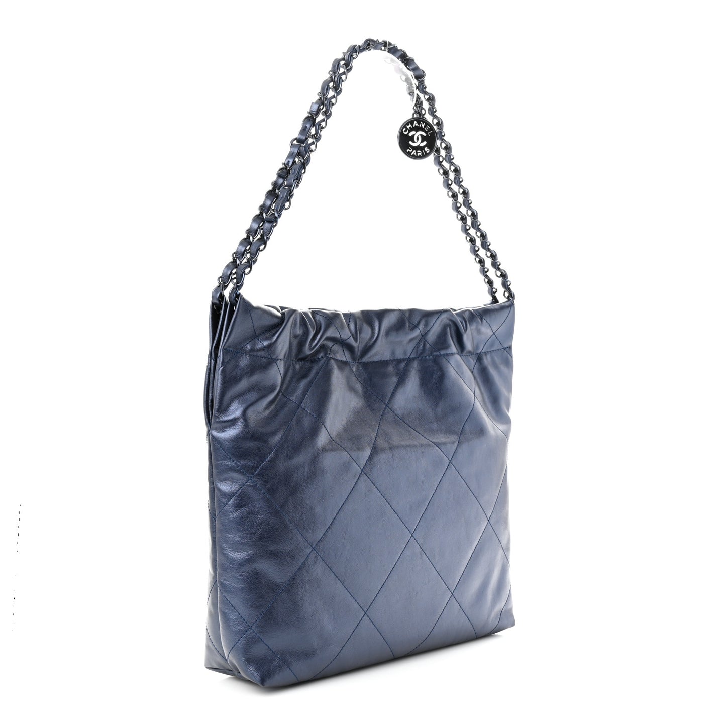 Metallic Calfskin Quilted Small Chanel 22 Navy Blue