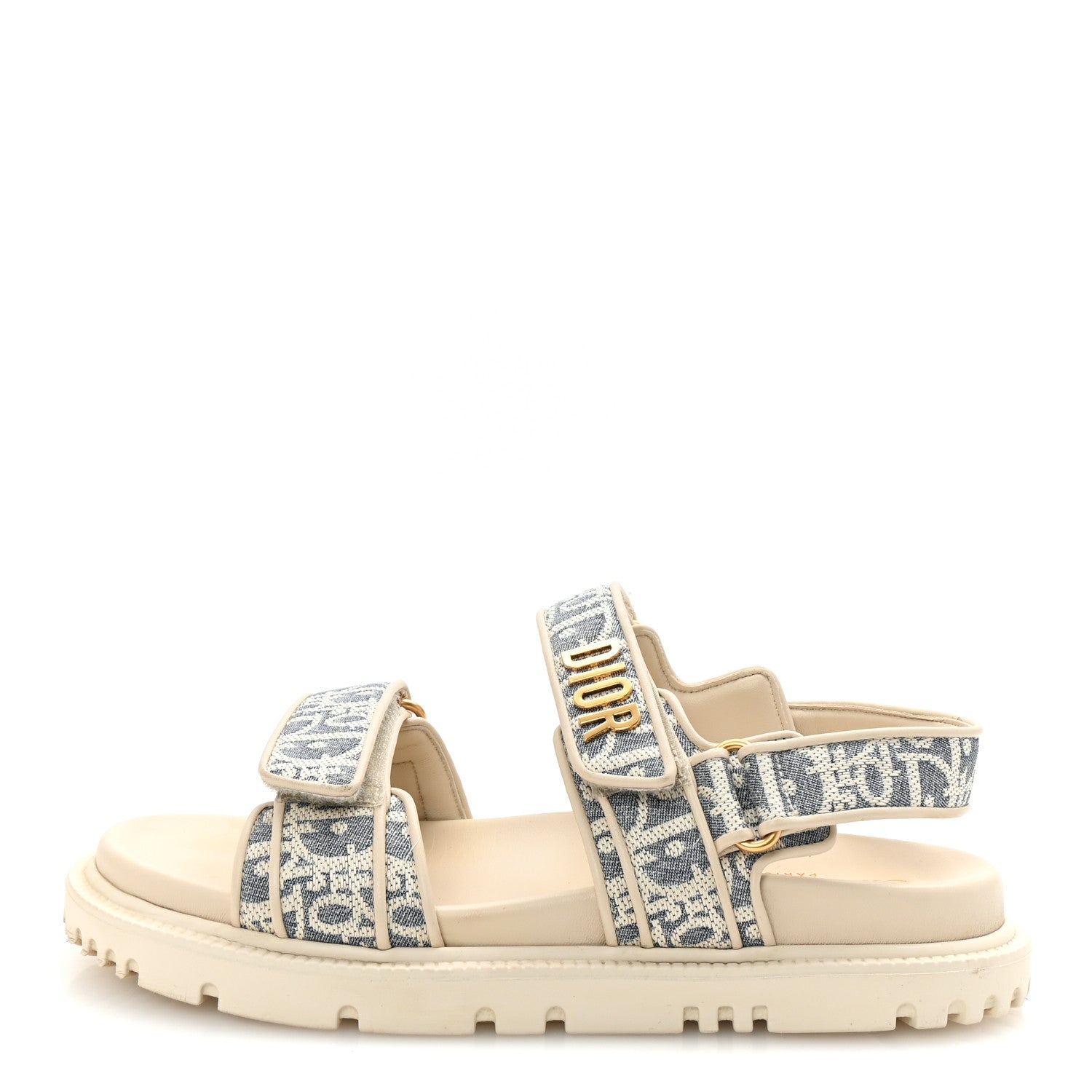Christian Dior Oblique Raffia Chambray Jacquard Dioract Sandals 37.5 Blue Ecru 1 of 9