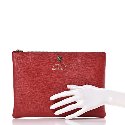 Gucci Pebbled Calfskin Animalier Tiger Zip Pouch Red 2 of 10