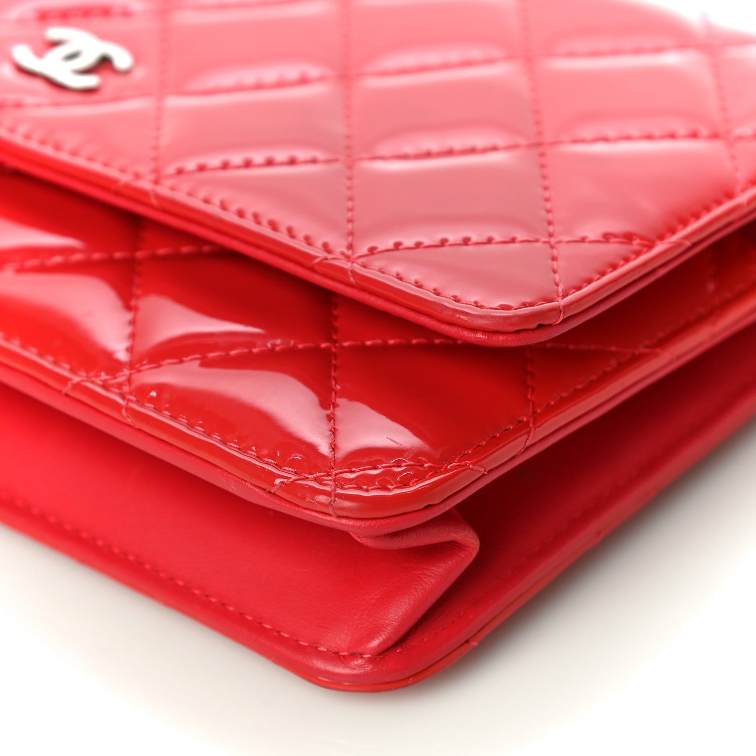 Chanel Patent Quilted Wallet On Chain WOC Red 11 of 17