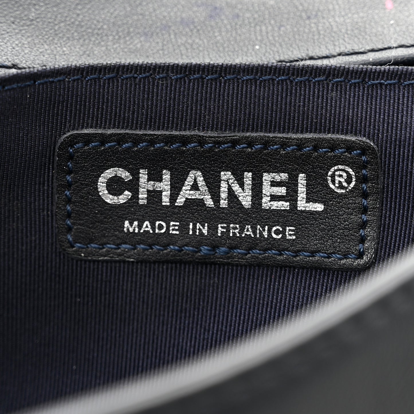 Lambskin Denim Tweed Medium Enchained Boy Flap Navy Blue