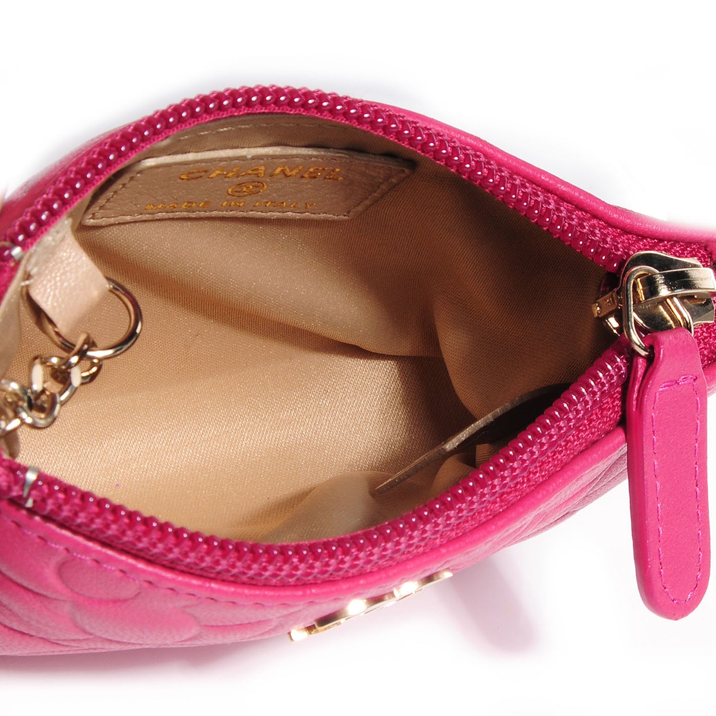 Lambskin Camellia Embossed Key Holder Case Fuchsia