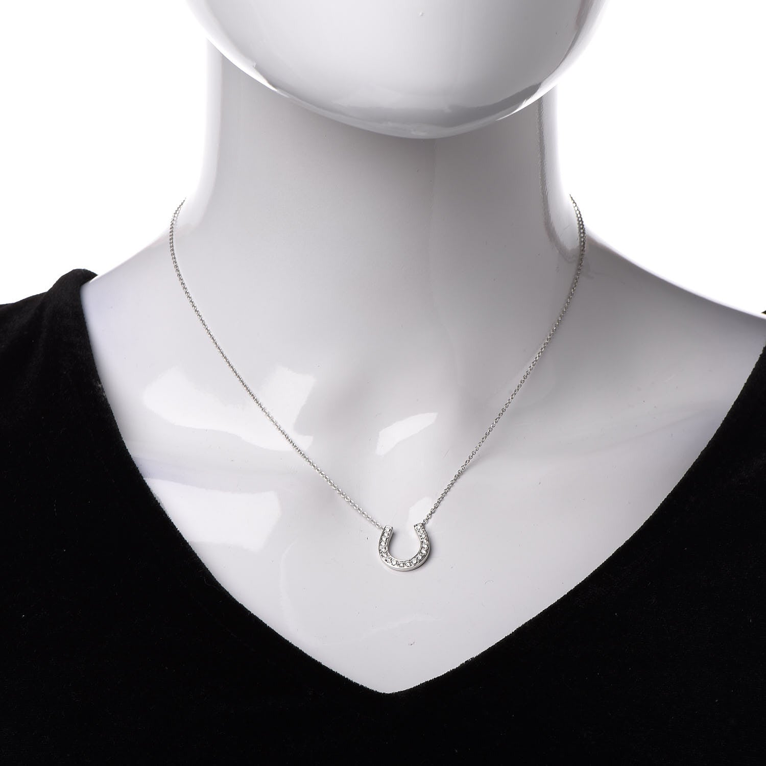 Tiffany Platinum Diamond Horseshoe Pendant Necklace 2 of 5