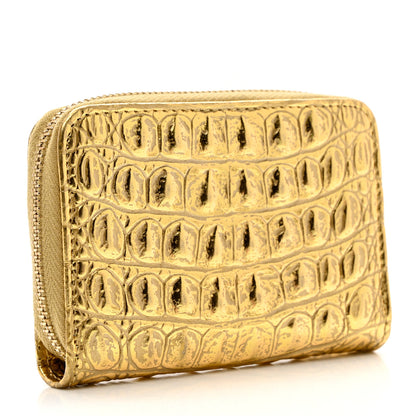 Chanel Metallic Calfskin Crocodile Embossed Cocodile Zip Coin Case Gold 3 of 7