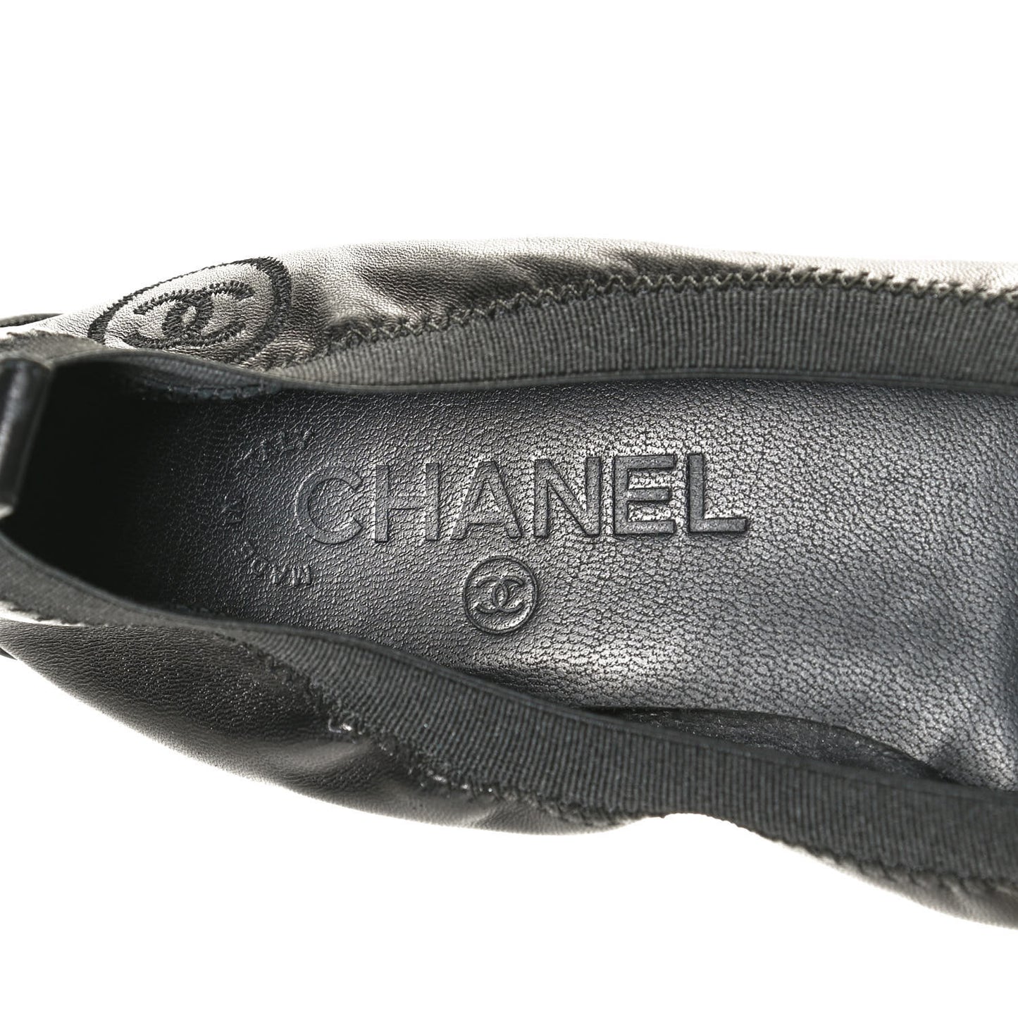 Lambskin Patent CC Elastic Cap Toe Ballerina Flats 35.5 Black