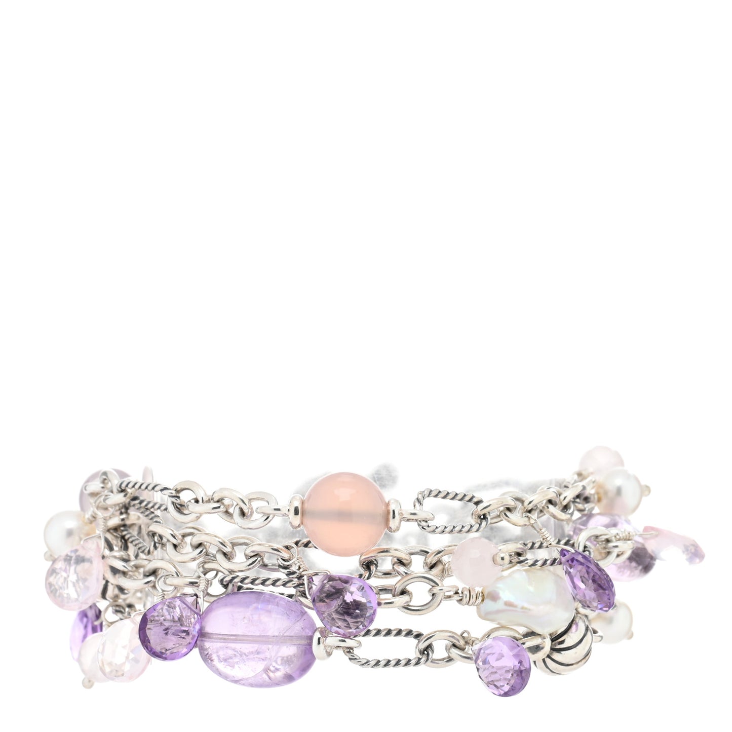 Sterling Silver Pearl Amethyst Rose Quartz Bijoux Multi Strand Bracelet