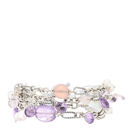 David Yurman Sterling Silver Pearl Amethyst Rose Quartz Bijoux Multi Strand Bracelet 1 of 3