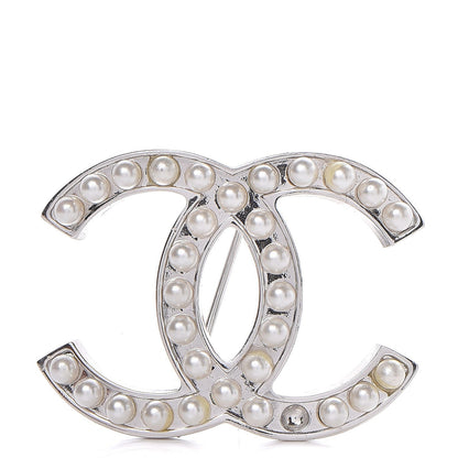 Chanel Pearl CC Brooch Pin Silver 1 of 7
