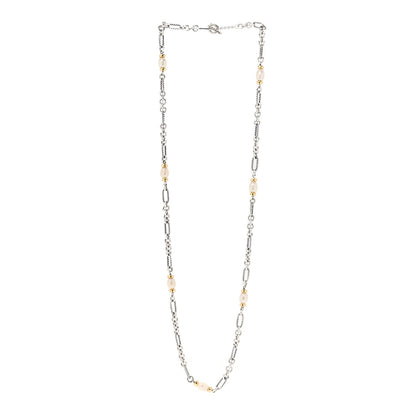 David Yurman Sterling Silver 18K Yellow Gold Baroque Pearl Long Figaro Chain Necklace 3 of 5