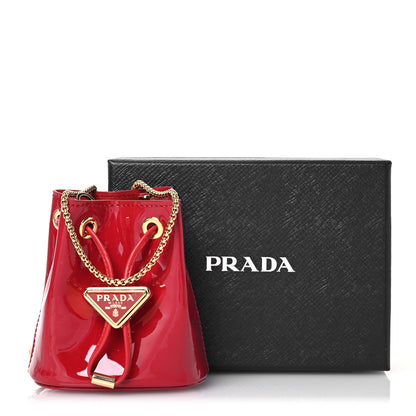 Prada Vernice Metal Triangle Logo Mini Drawcord Pouch Shoulder Bag Cherry 12 of 12
