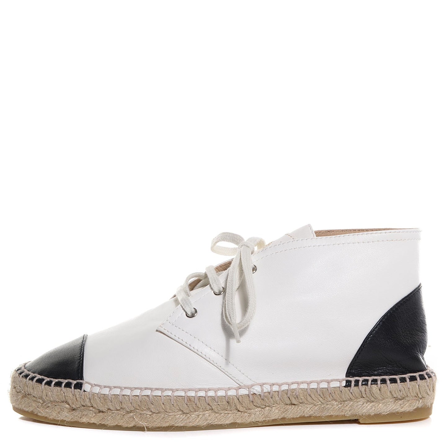 Lambskin Cap Toe Lace Up Espadrilles 38 White Black