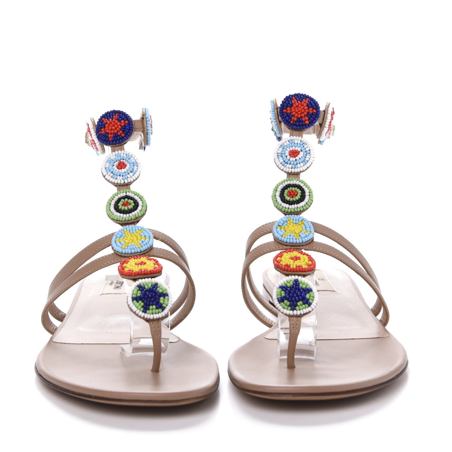 Valentino Garavani Nappa Beaded Medallion Ankle Wrap Flat Thong Sandals 39 Skin Sorbet 2 of 8