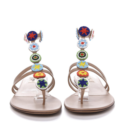 Valentino Garavani Nappa Beaded Medallion Ankle Wrap Flat Thong Sandals 39 Skin Sorbet 2 of 8