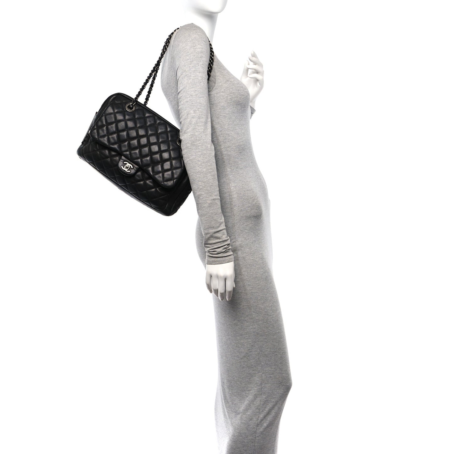 Caviar Quilted Travel Flap Tote Black