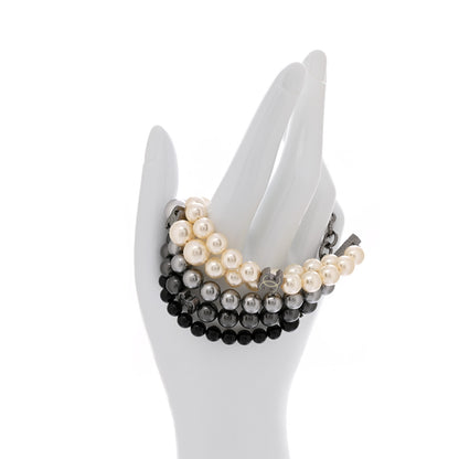Chanel Pearl Bead CC Multistrand Bracelet Grey Black Ivory 2 of 5
