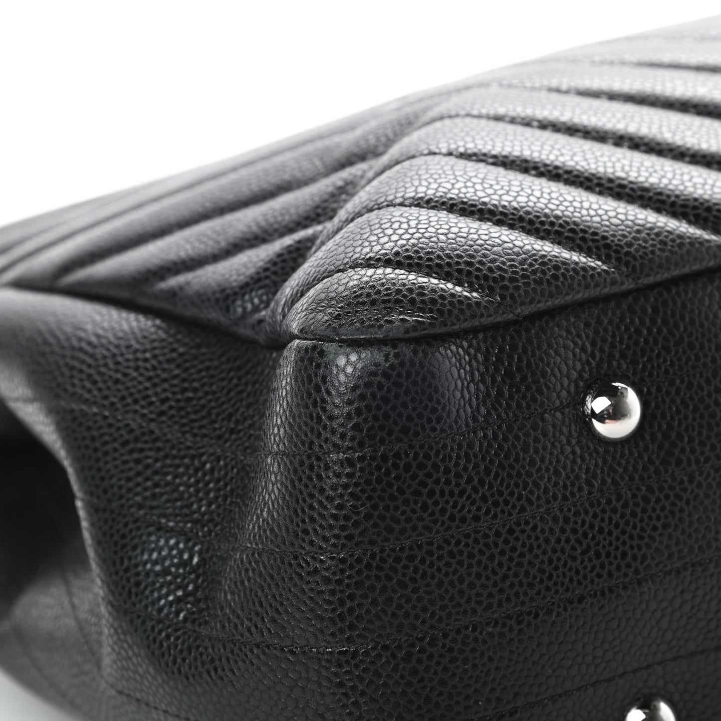 Caviar Chevron Quilted Large Shopping Tote Black