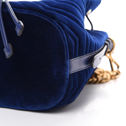 Gucci Velvet Matelasse GG Marmont Bucket Bag Cobalt Blue 9 of 9