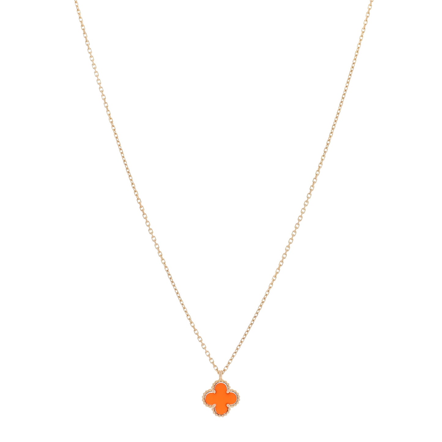 18K Rose Gold Carnelian Sweet Alhambra Pendant Necklace