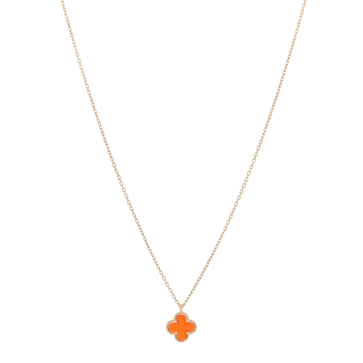 Van Cleef & Arpels 18K Rose Gold Carnelian Sweet Alhambra Pendant Necklace 1 of 5