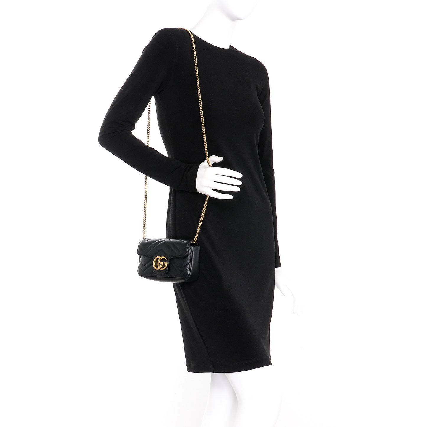 Calfskin Matelasse Super Mini GG Marmont Shoulder Bag Black