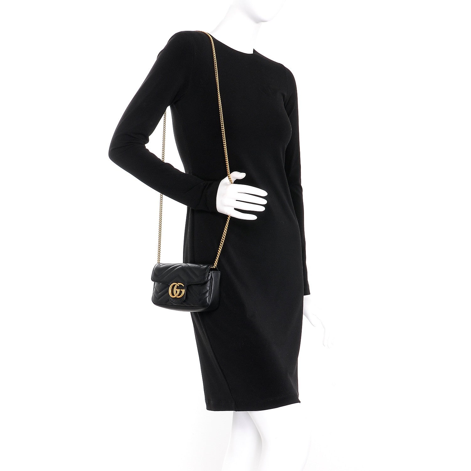 Gucci Calfskin Matelasse Super Mini GG Marmont Shoulder Bag Black 2 of 10