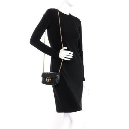 Gucci Calfskin Matelasse Super Mini GG Marmont Shoulder Bag Black 2 of 10