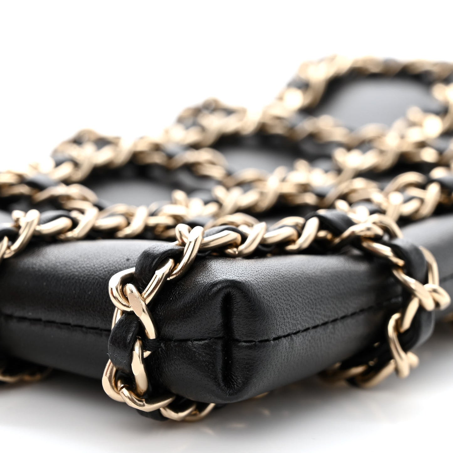Lambskin Tech Me Out Clutch With Chain Black