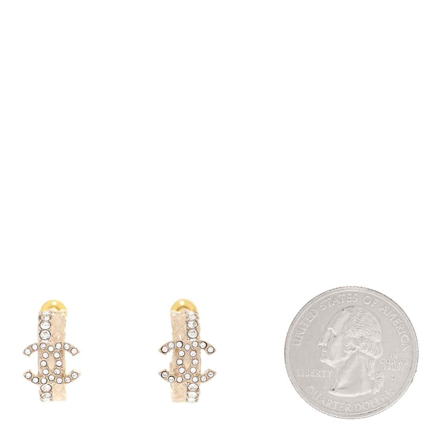 Metal Crystal Quilted CC Hoop Earrings Gold
