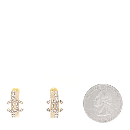 Chanel Metal Crystal Quilted CC Hoop Earrings Gold 2 of 5