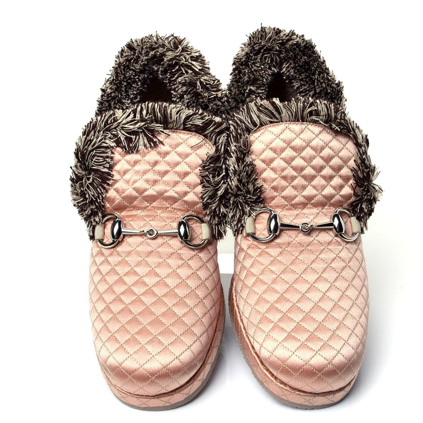 Satin Quilted Womens Fria Horsebit Loafers 37 Apricot Beige