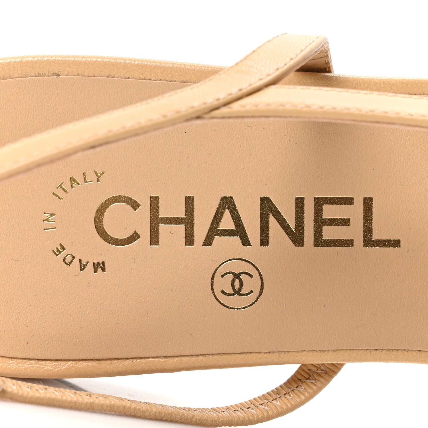 Chanel Goatskin Grosgrain Pointed Toe CC Slingback Flats 40.5 Beige Black 8 of 10