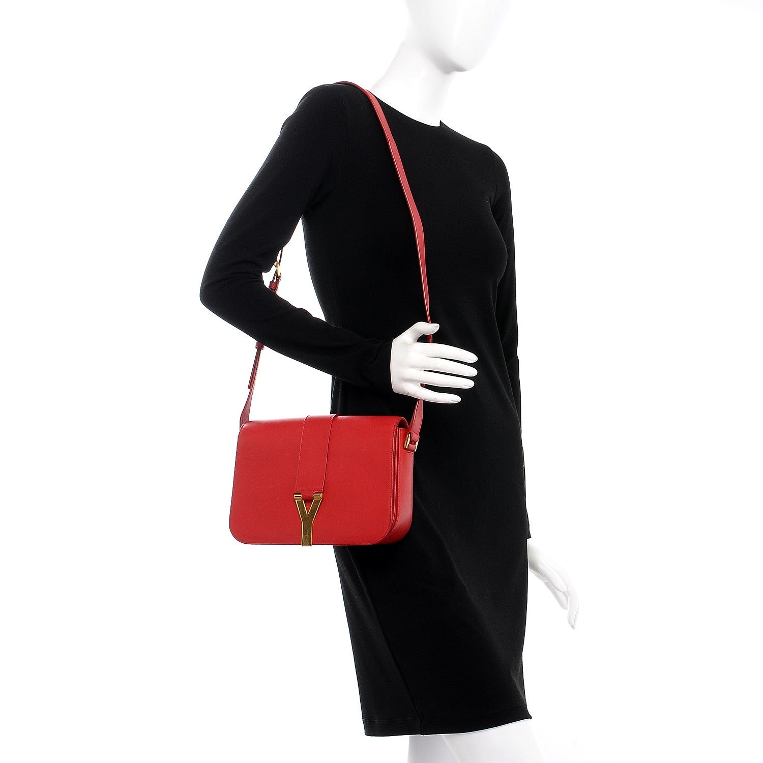 Saint Laurent Calfskin Classic Y Satchel Red 2 of 9