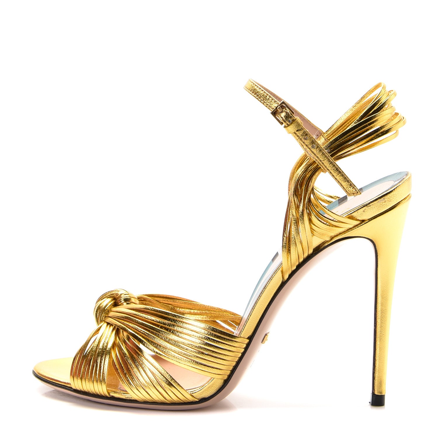 Gucci Metallic Nappa Knotted Allie Sandals 37.5 Gold 1 of 9