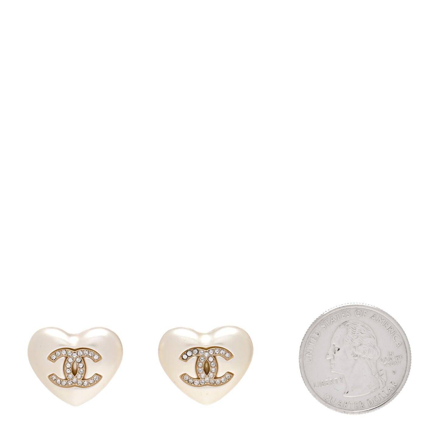 Pearl Crystal CC Heart Earrings Gold